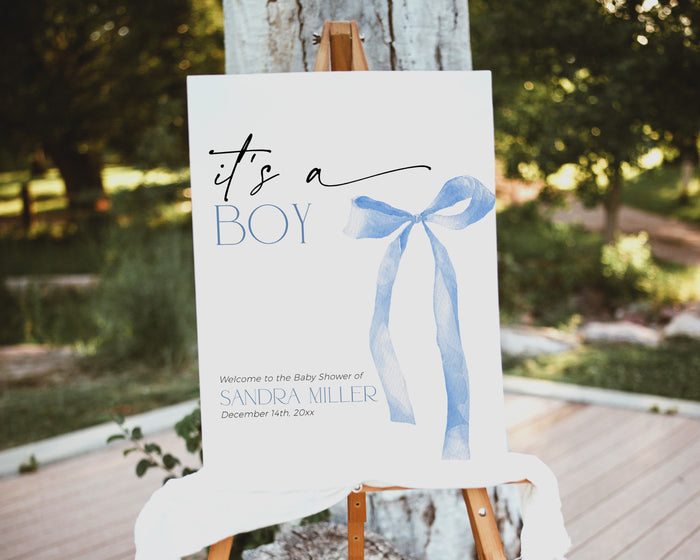 Bow Blue Baby Shower Welcome Sign