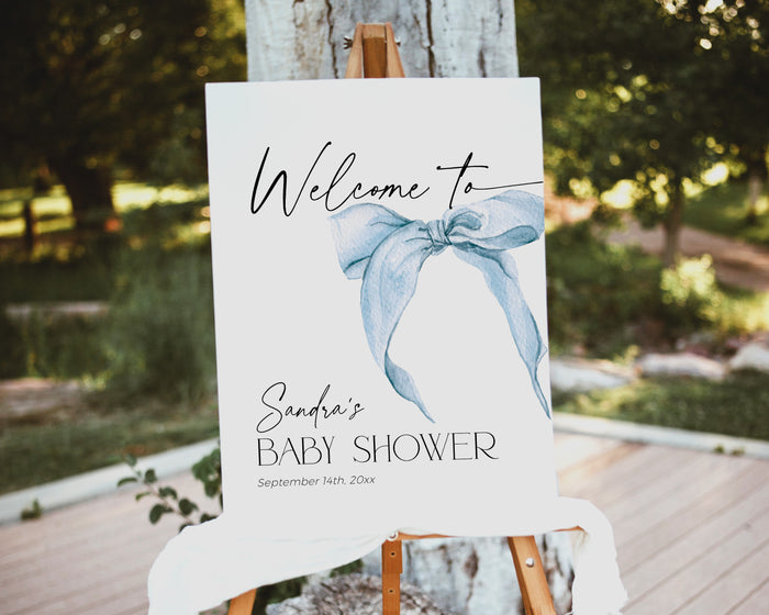 Blue Bow Baby Shower Welcome Sign