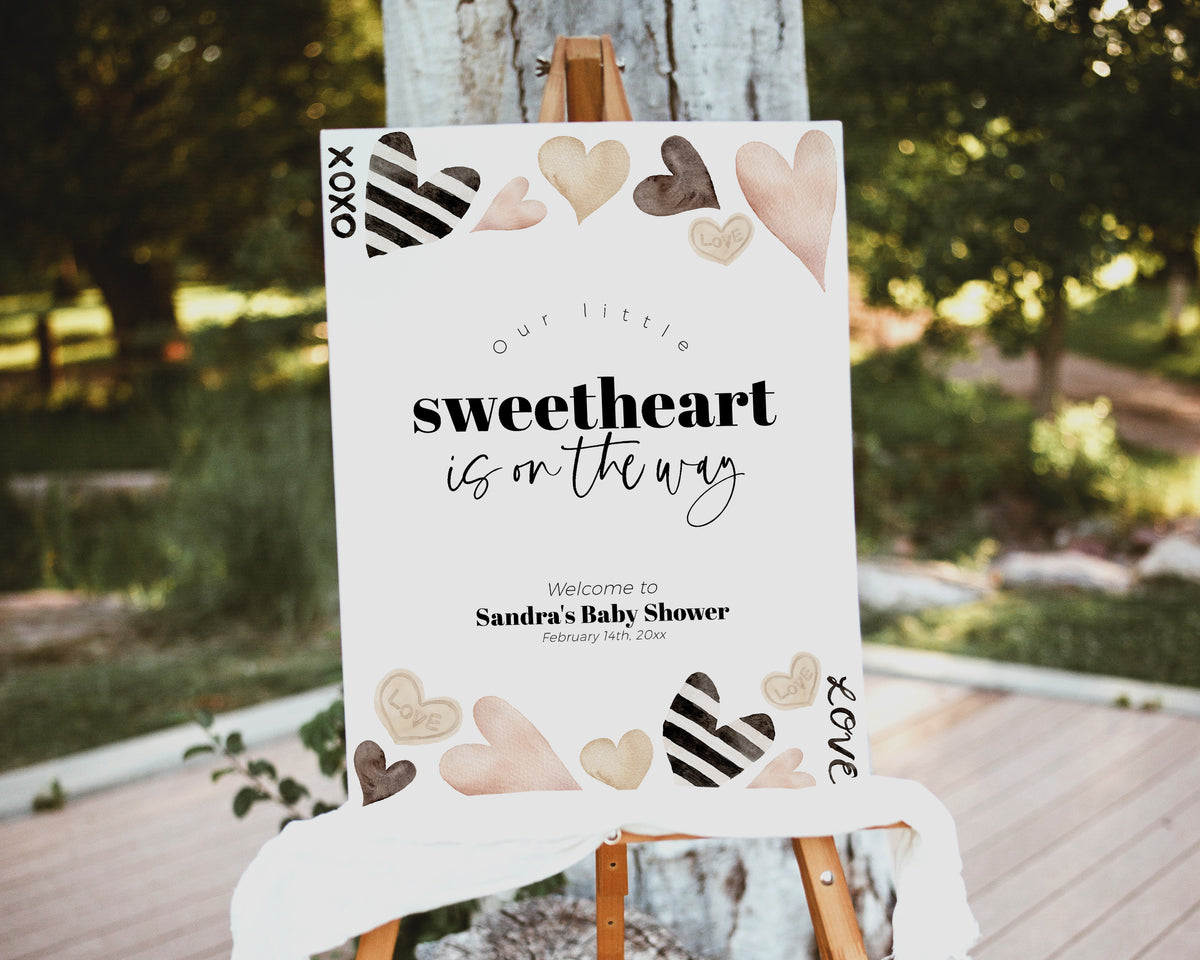 Beige Heart Valentines Baby Shower Welcome Sign