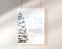 Blue Bow Christmas Baby Shower Welcome Sign