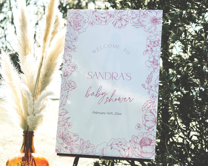 Floral Pink Toile de Jouy Baby Shower Welcome Sign