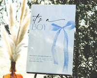 Bow Blue Baby Shower Welcome Sign