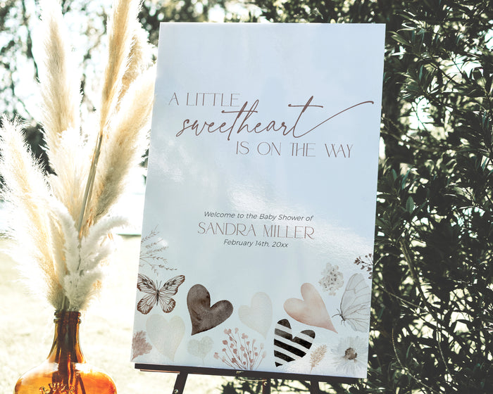 Butterfly Heart Valentines Baby Shower Welcome Sign