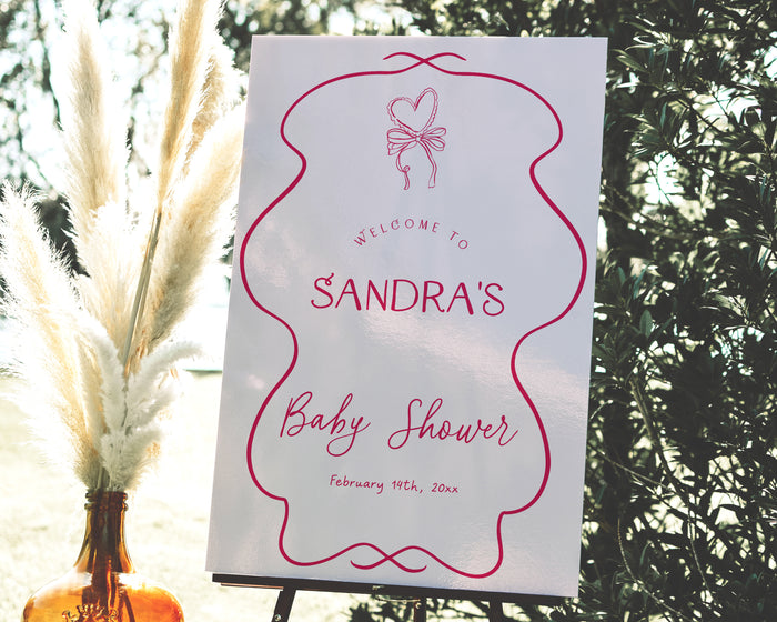 Hand Drawn Pink Bow Baby Shower Welcome Sign