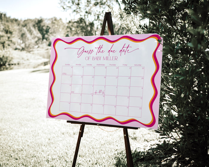 Pink Wavy Border Guess The Due Date Poster Calender Game