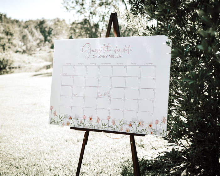 Blush Pink Wildflower Guess The Due Date Poster Calender Game