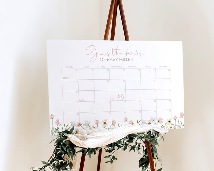 Blush Pink Wildflower Guess The Due Date Poster Calender Game