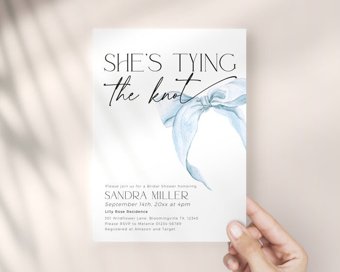 She is Tying the Knot Blue Bridal Shower Invitation