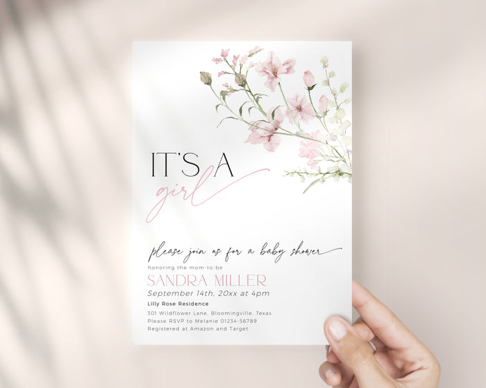 Dusty Pink Floral Baby Shower Invitation