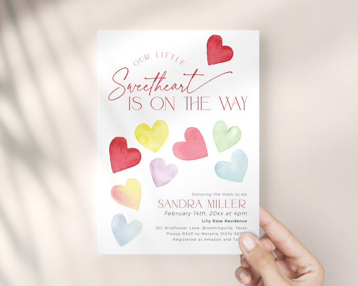 Retro Hearts Valentines Baby Shower Invitation