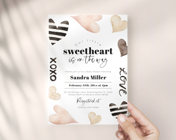 Beige Heart Valentine Baby Shower Invitation