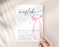 Snowflake Pink Bow Baby Shower Invitation