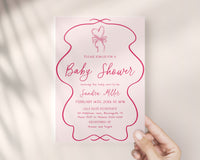 Hand Drawn Pink Bow Baby Shower Invitation