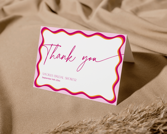 Pink Wavy Border Thank you Card