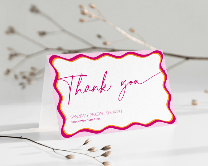 Pink Wavy Border Thank you Card