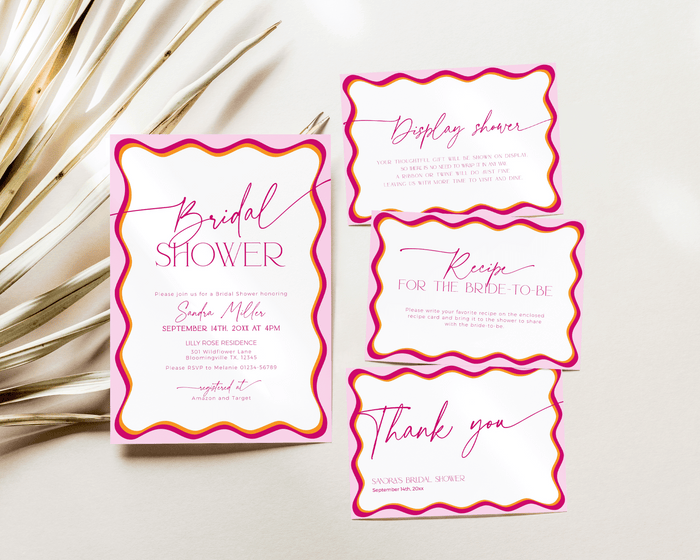 Pink Wavy Border Bridal Shower Invitation Bundle