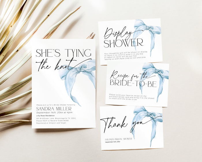 She is Tying the Knot Blue Bridal Shower Invitation Bundle