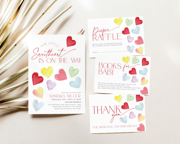 Retro Hearts Valentines Baby Shower Invitation Bundle