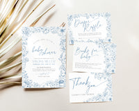 Floral Blue Toile de Jouy Baby Shower Invitation Bundle