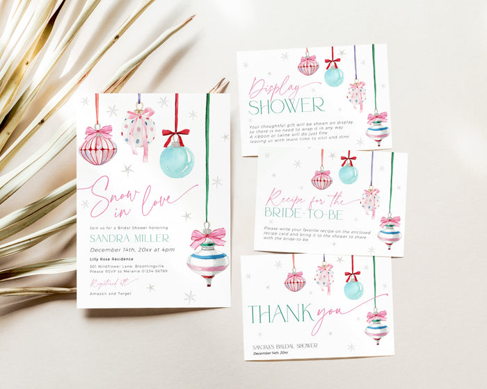 Coquette Pink Bow Christmas Bridal Shower Invitation Bundle