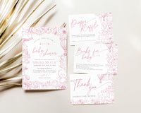 Pink Toile de Jouy Baby Shower Invitation Bundle