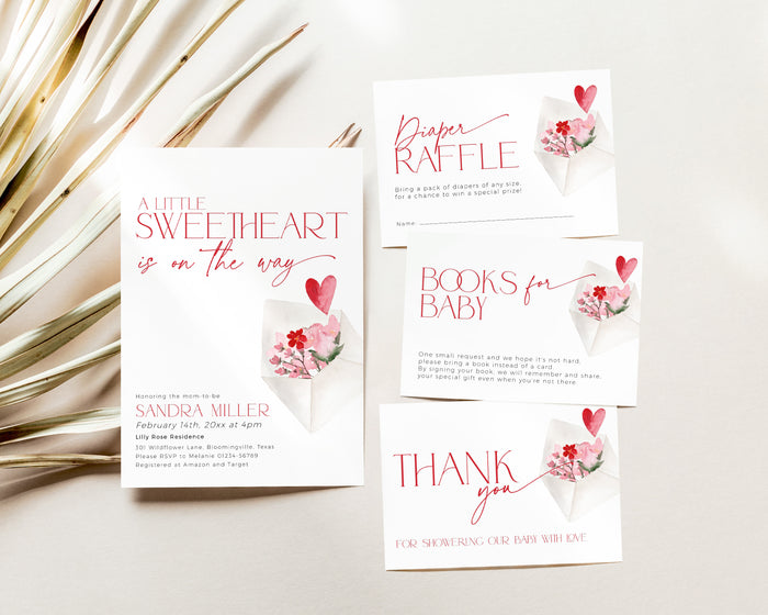 Floral Valentines Baby Shower Invitation Bundle