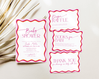 Pink Wavy Border Baby Shower Invitation Bundle