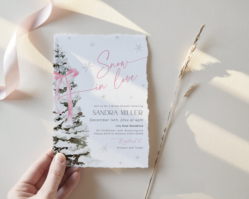 Pink Bow Christmas Bridal Shower Invitation