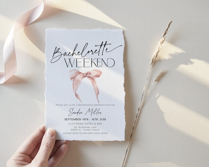 Pink Bow Bachelorette Weekend Itinerary Invitation