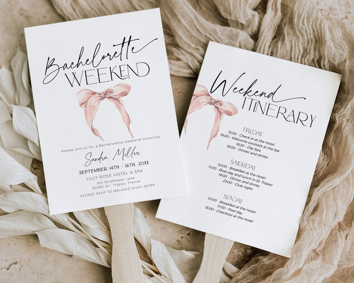 Pink Bow Bachelorette Weekend Itinerary Invitation