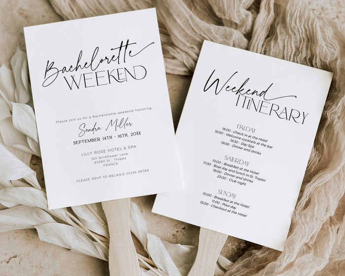 Minimalist Bachelorette Weekend Itinerary Invitation