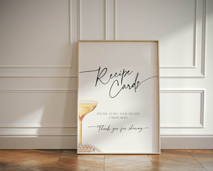 Pearls and Prosecco Recipe Cards Sign