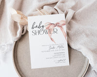 Pink Bow Baby Shower Invitation