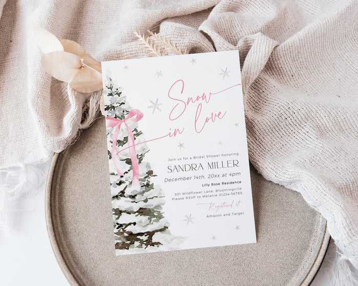 Pink Bow Christmas Bridal Shower Invitation