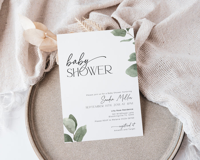 Eucalyptus Baby Shower Invitation