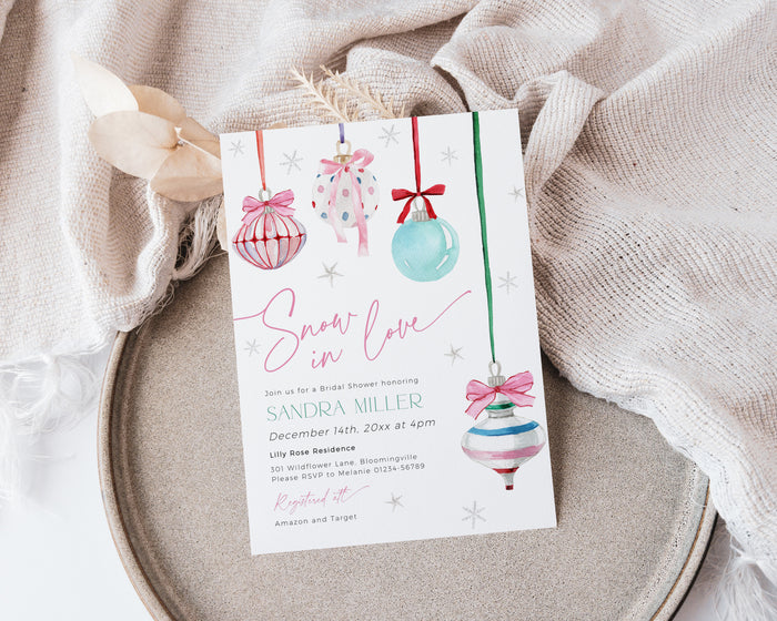 Coquette Pink Bow Christmas Bridal Shower Invitation