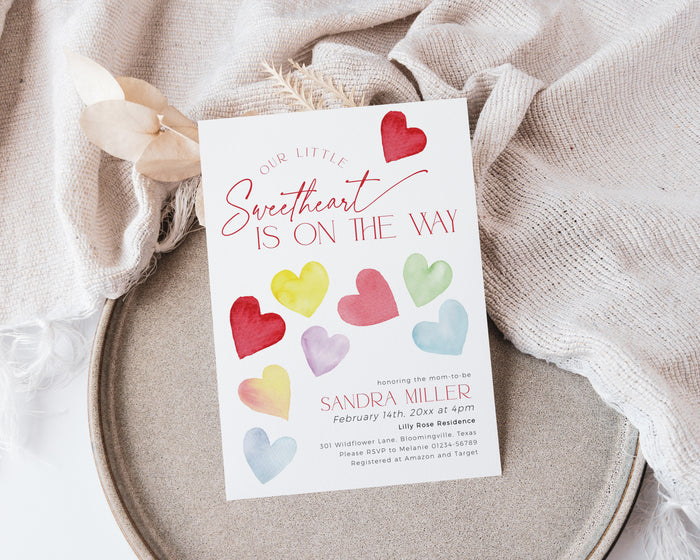 Retro Hearts Valentines Baby Shower Invitation