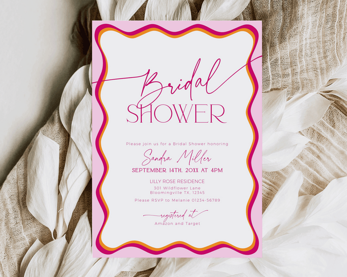 Pink Wavy Border Bridal Shower Invitation