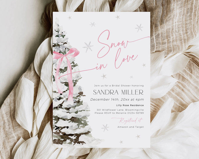 Pink Bow Christmas Bridal Shower Invitation