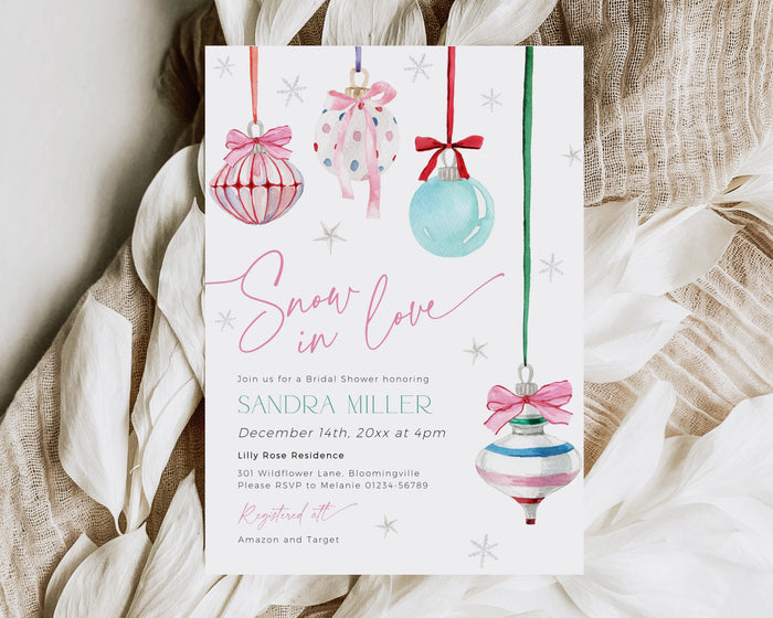 Coquette Pink Bow Christmas Bridal Shower Invitation