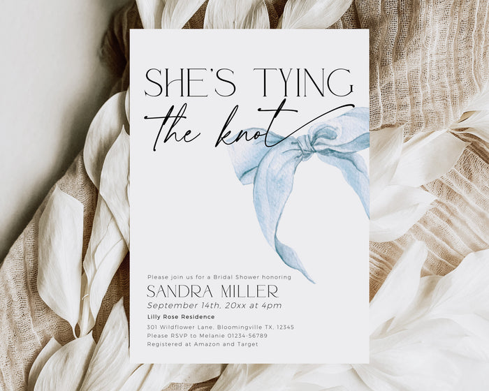 She is Tying the Knot Blue Bridal Shower Invitation