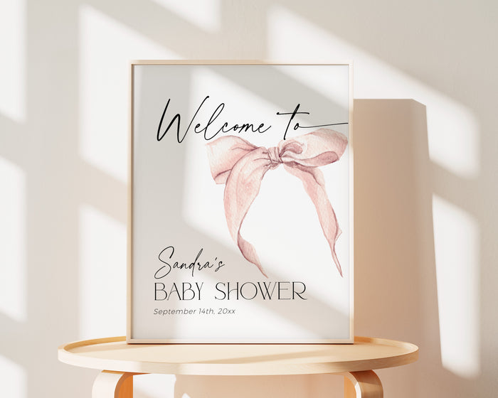 Pink Bow Baby Shower Welcome Sign