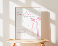 Snowflake Pink Bow Baby Shower Welcome Sign