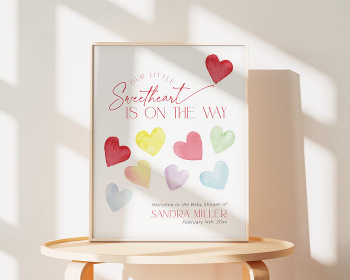 Retro Hearts Valentines Baby Shower Welcome Sign