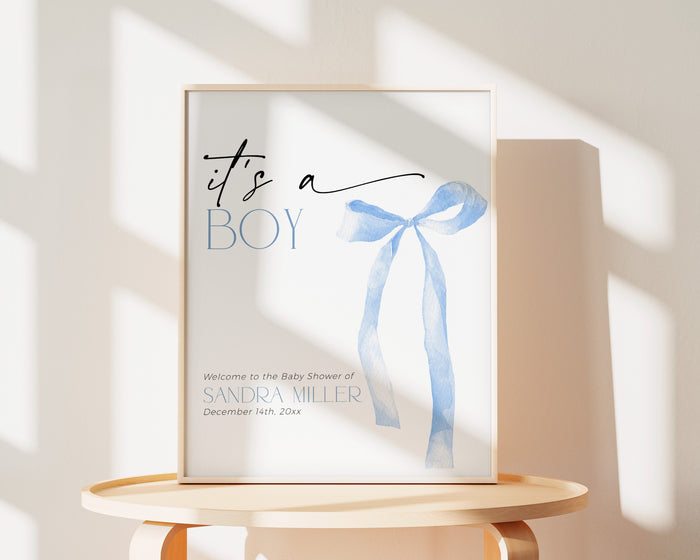 Bow Blue Baby Shower Welcome Sign