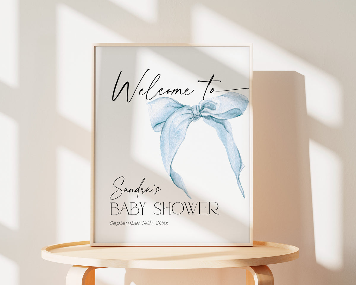 Blue Bow Baby Shower Welcome Sign