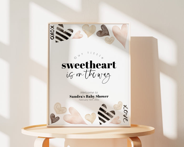 Beige Heart Valentines Baby Shower Welcome Sign