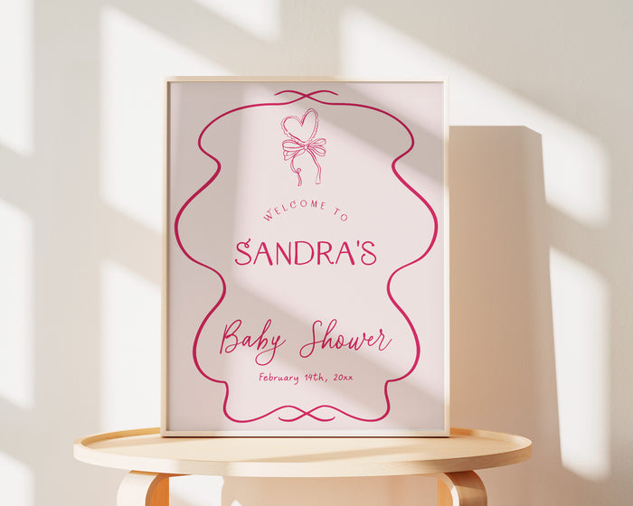 Hand Drawn Pink Bow Baby Shower Welcome Sign