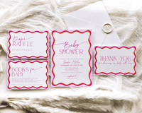 Pink Wavy Border Baby Shower Invitation Bundle