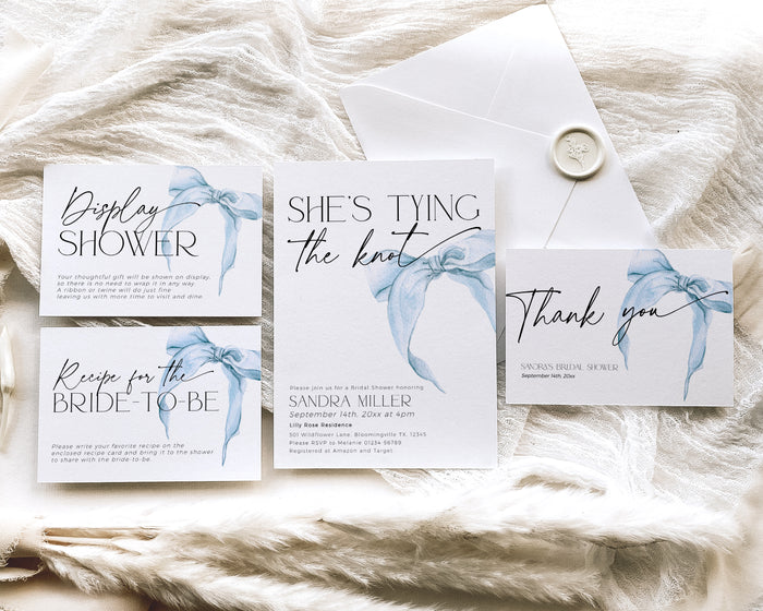 She is Tying the Knot Blue Bridal Shower Invitation Bundle